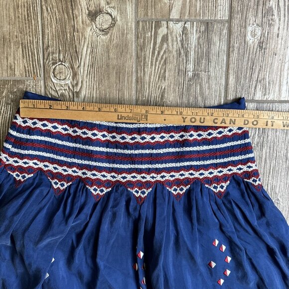 2/$18 SALE! Silk Skirt Womens 4P Embroidered Boho‎ Bohemian Gypsy Geometric Zip - Picture 7 of 11